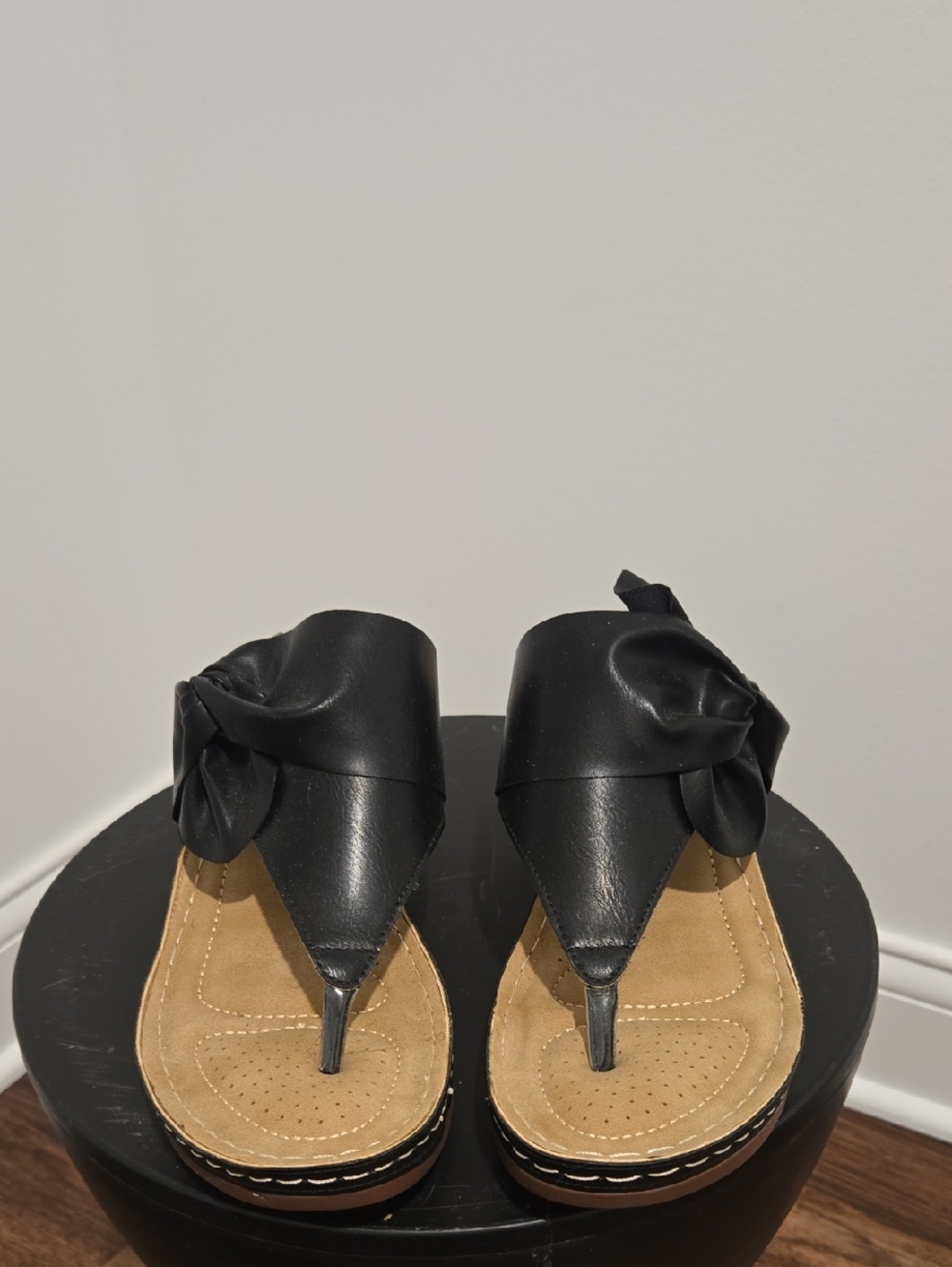 Black Bow Thong Sandals for Women